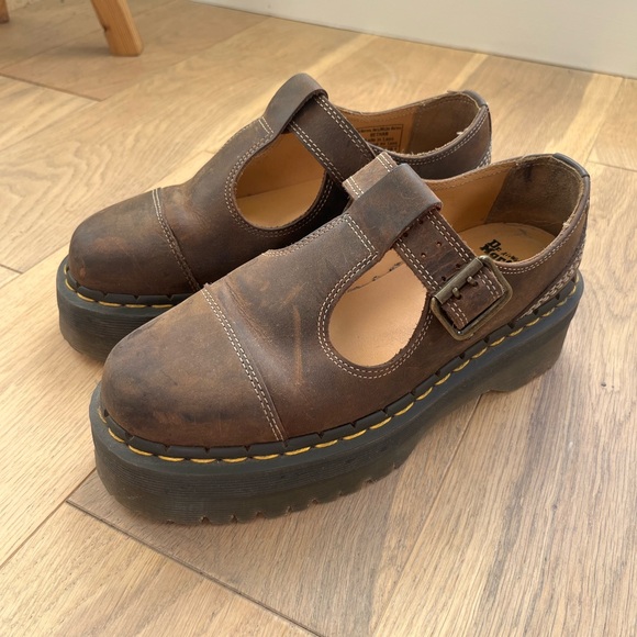 Dr. Martens Shoes - Dr. Martens Distressed Brown Platform Mary Janes